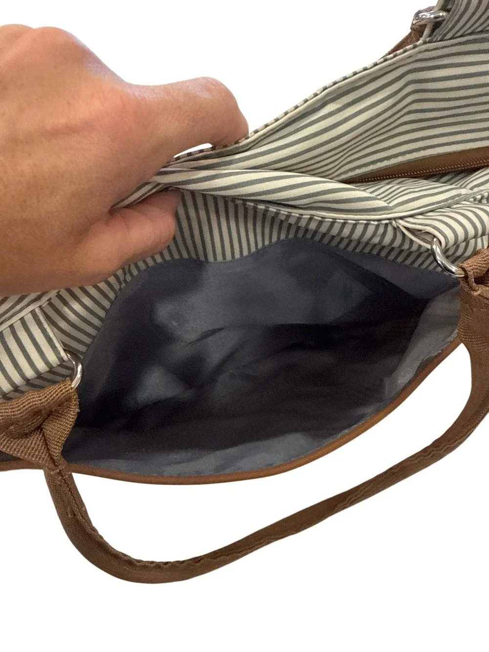 Soho Striped diaper bag Tote Bag Set with insulated Pockets - Brown Trim
